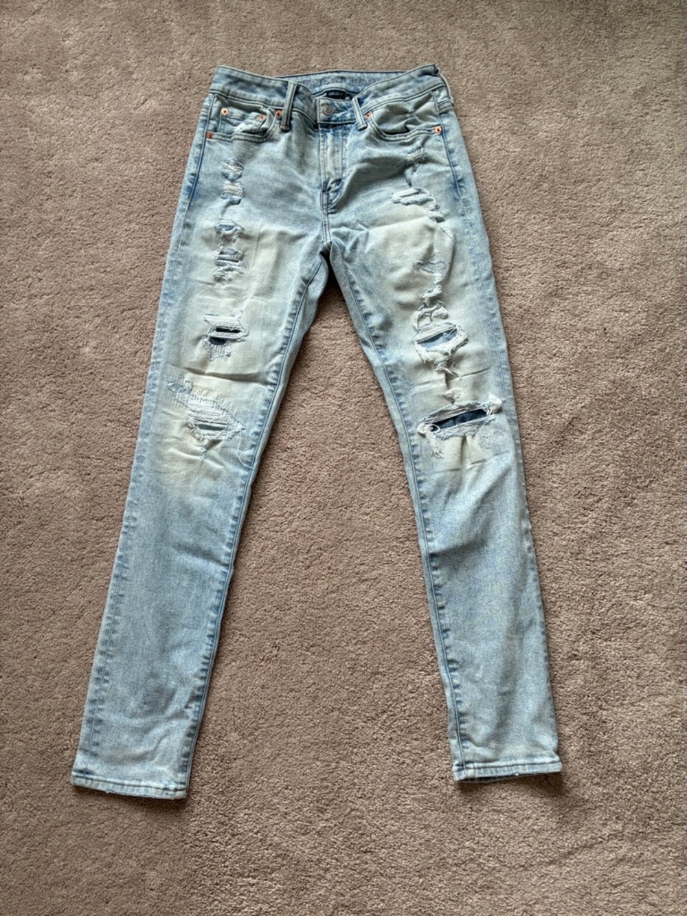 American Eagle Outfitters Light Blue Ripped Skinny Jeans 30x32
